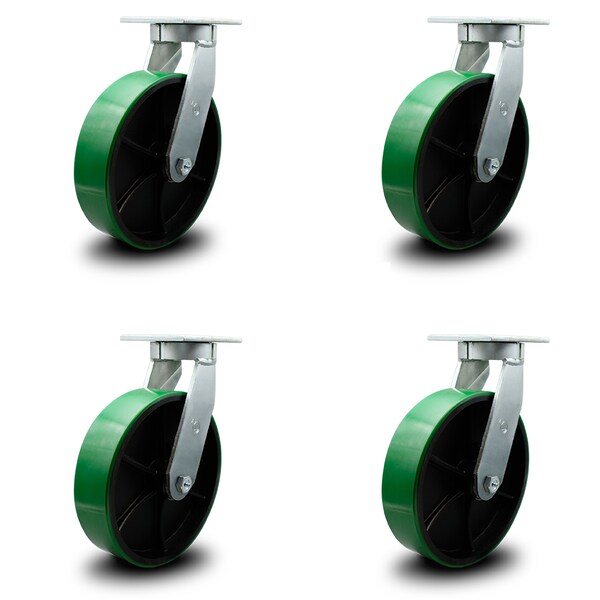 12 Inch Extra Heavy Duty Green Poly on Cast Iron Wheel Swivel Caster, 4PK